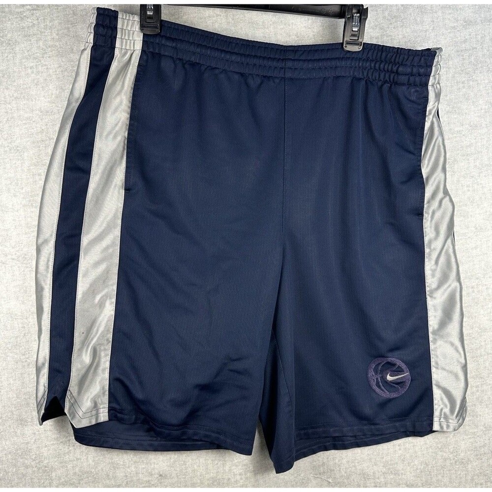 Nike Mens Basketball Shorts Size Large Navy Blue White Embroidered Logo Pockets